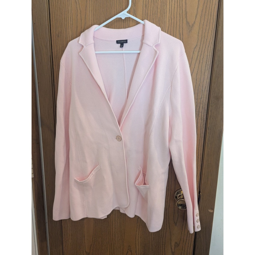 Talbots Pink Knit Blazer Single Button Patch Pocket Sweater Jacket Women's XL